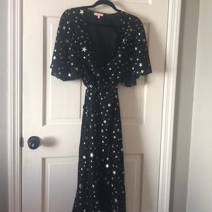 vintage black wrap dress with silver stars